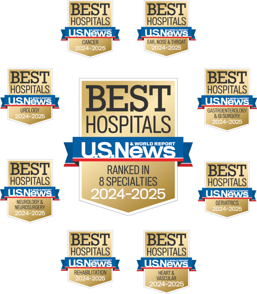 U.S. News & World Report Best Hospitals Badge Ranked in 8 Specialties 2024-25